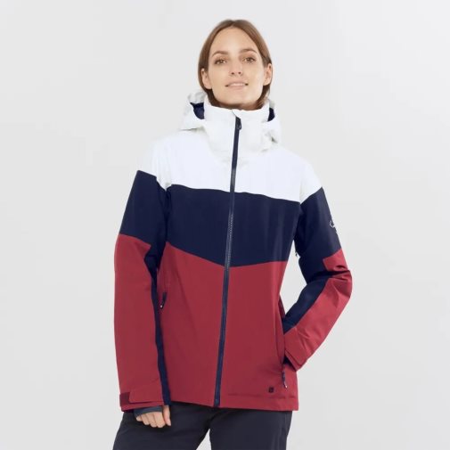 White / Black / Red Salomon Slalom Insulated Hoodie Women's Ski Jackets | PH 83521L